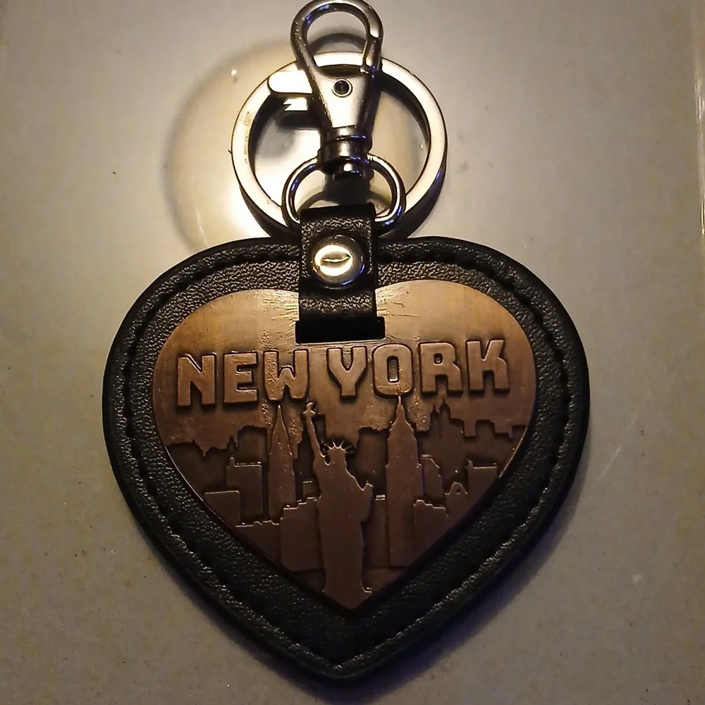 New York Heart Copper Leather Keychain Bag Charm